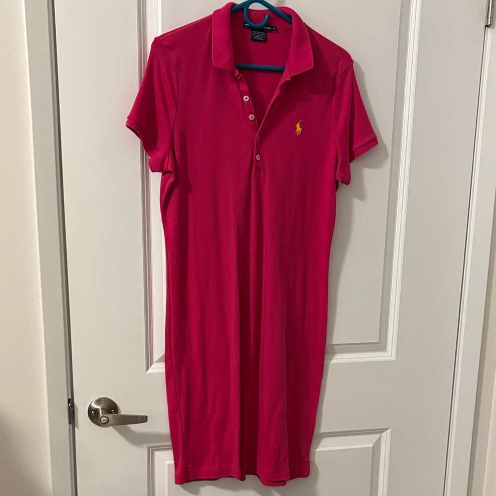 Ralph Lauren Hot Pink Polo Midi Dress with Yellow Logo
